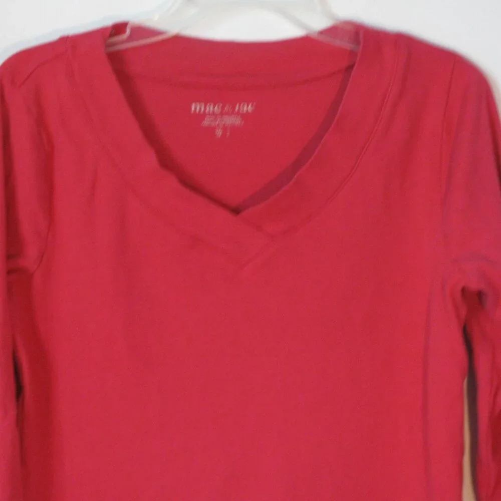 Mac & Jac Top Large Red Blouse V Neckline Very Good - Picture 2 of 2